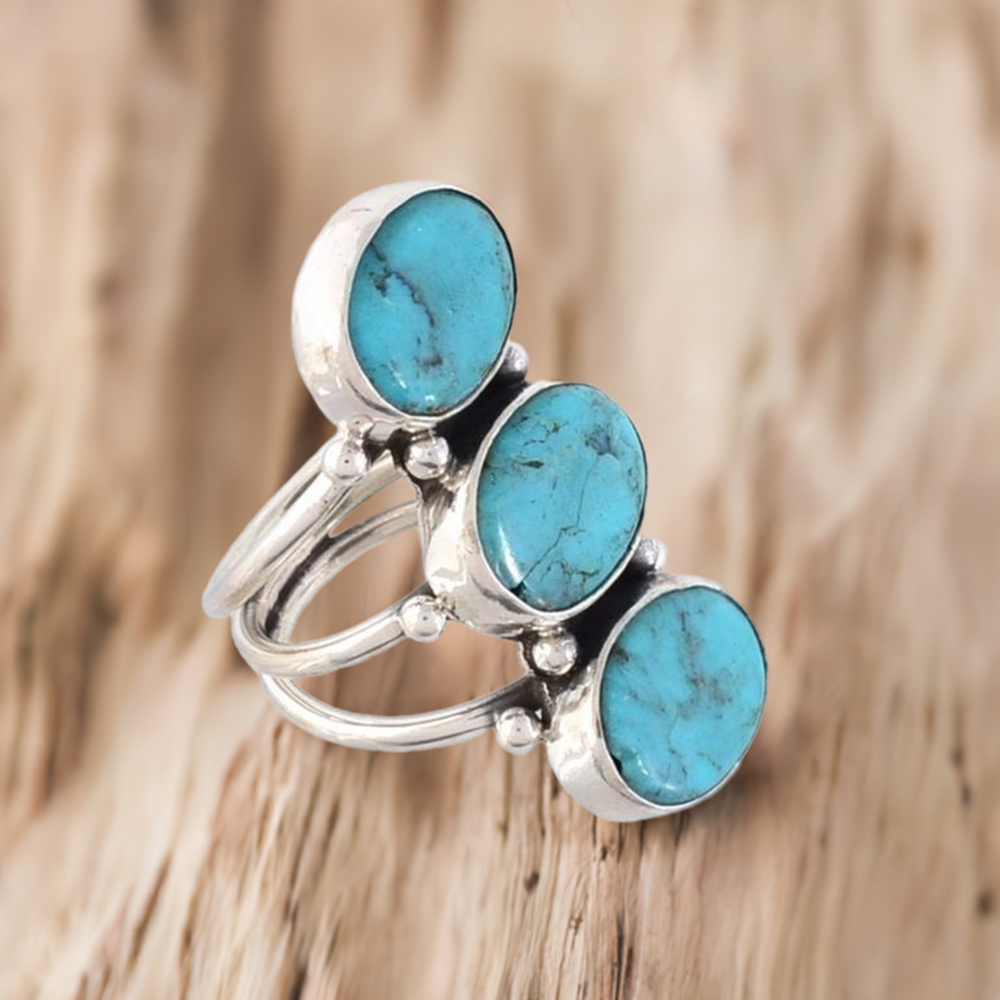 Genuine turquoise hot and sterling silver ring