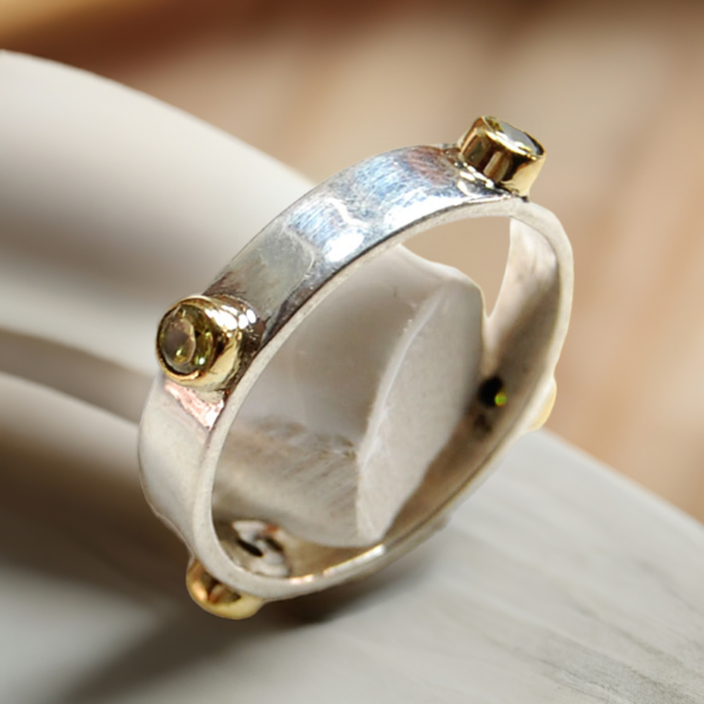 Four Citrine Stone Circle Silver Rings 925SR3692