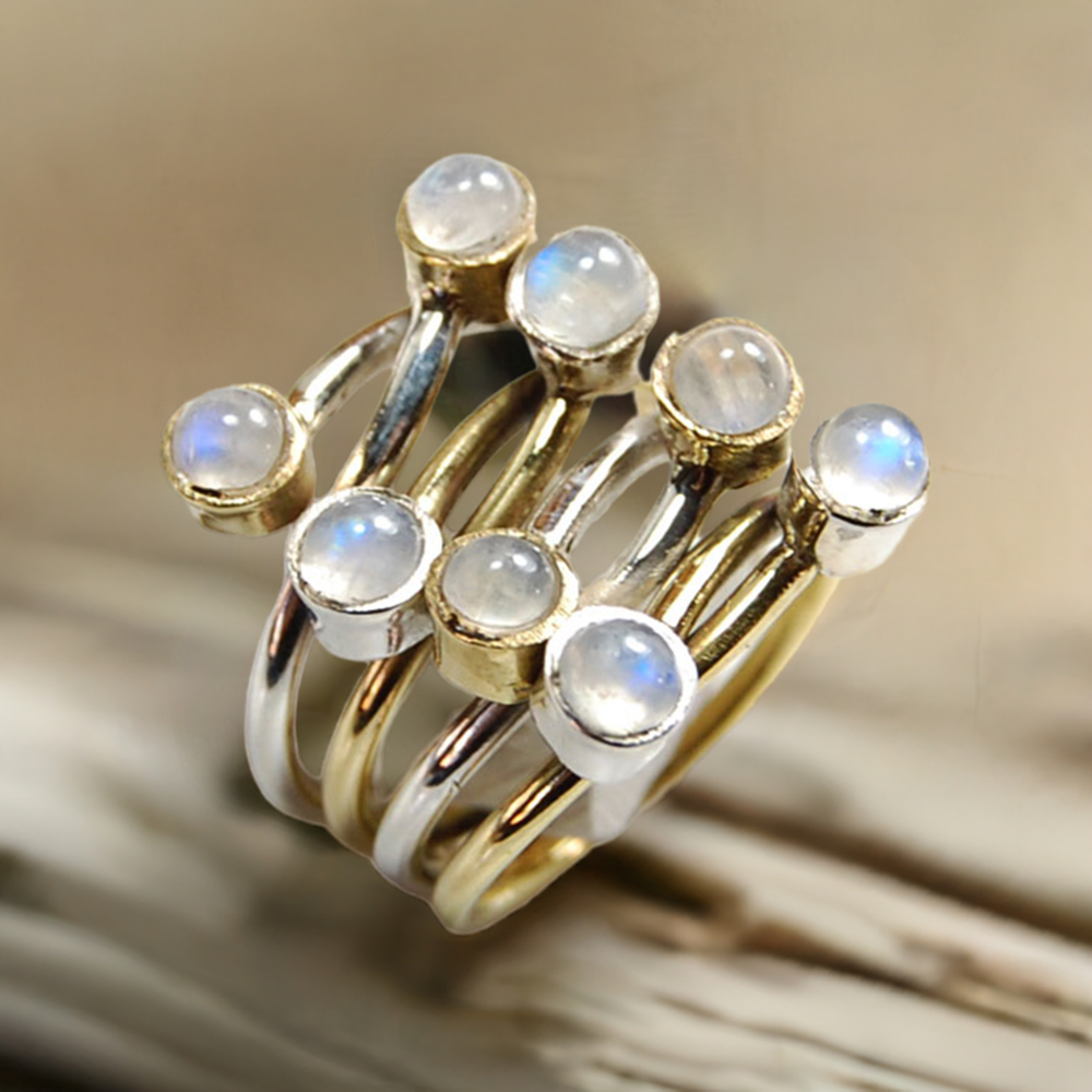 Natural Rainbow Moonstone Rings In 925 Sterling Silver Jewelry 925SR3695