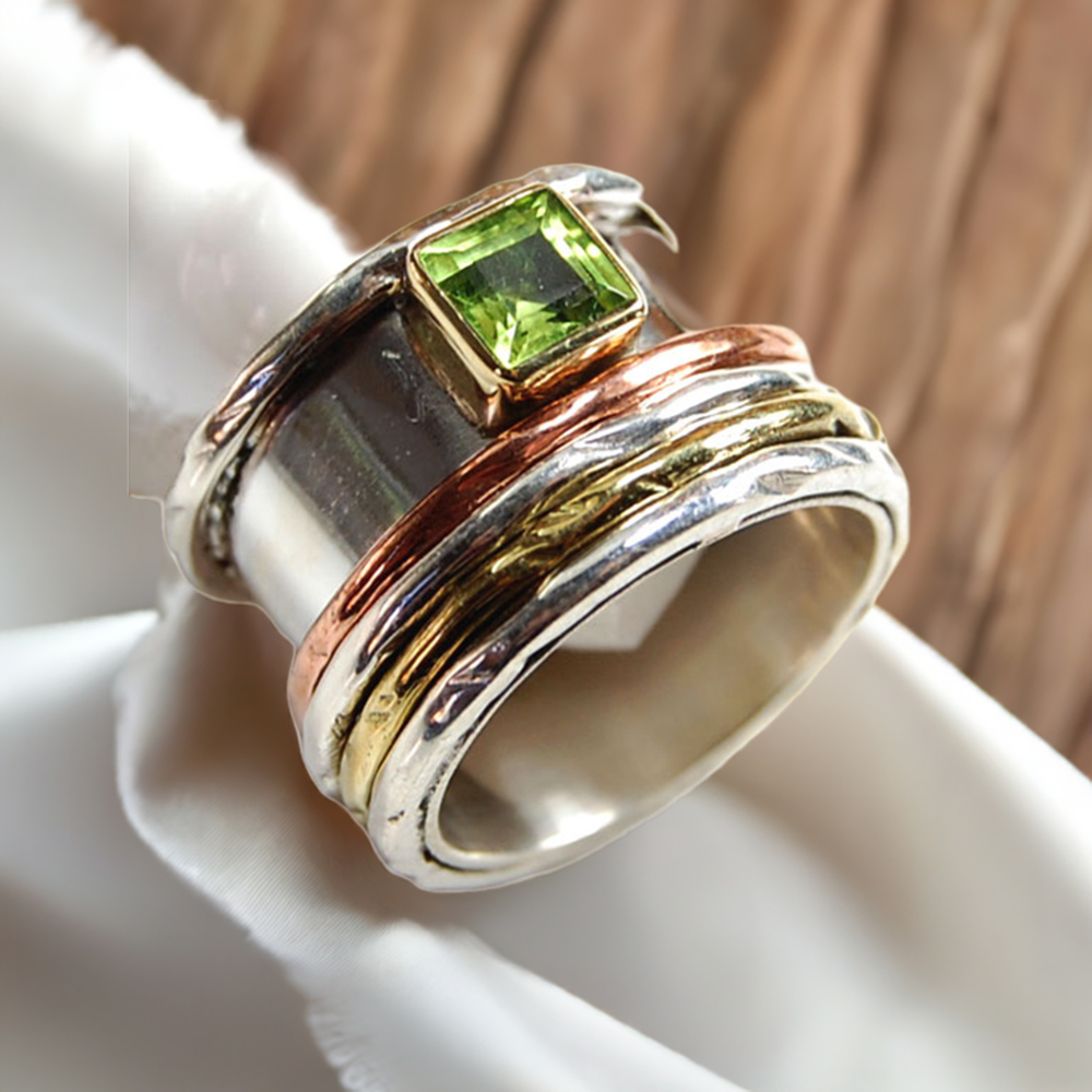 Three Tone Sterling Silver Peridot Rings 925SR3703