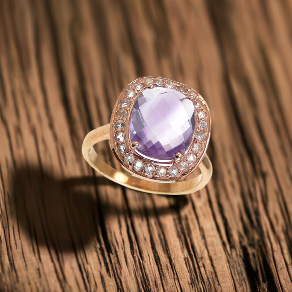 Amethyst And CZ Gemstone Sterling Silver Rings 925SR3799