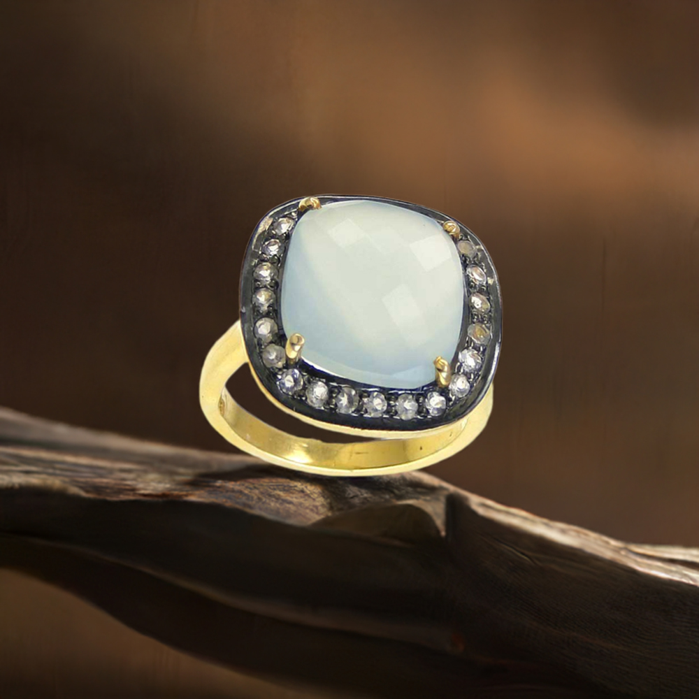 925 Sterling Silver Handmade Rings In Chalcedony Gemstone Jewelry 925SR3800