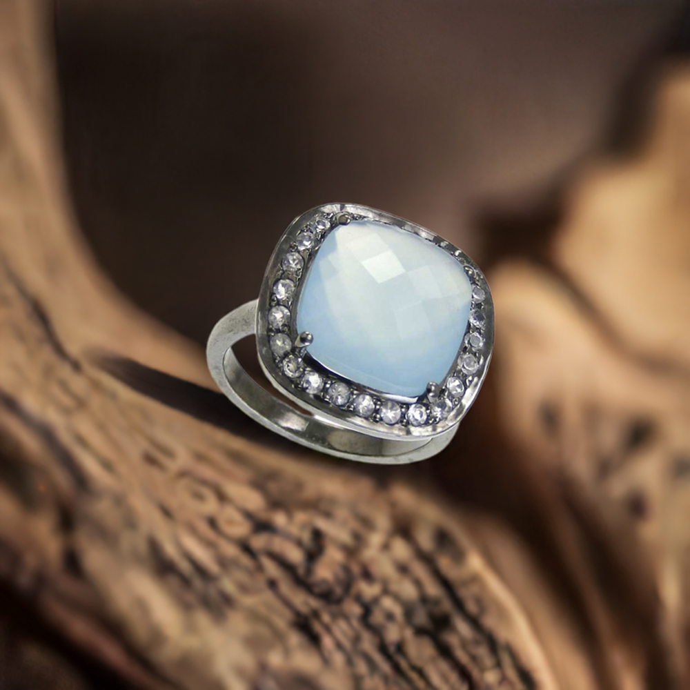 925 Sterling Silver Handmade Rings In Chalcedony Gemstone Jewelry 925SR3804