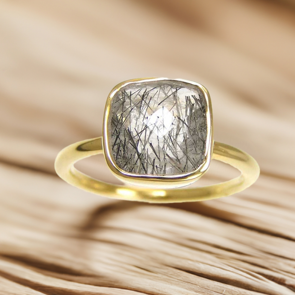 925 Sterling Silver Handmade Rings In Black Rutile Gemstone Jewelry 925SR3811