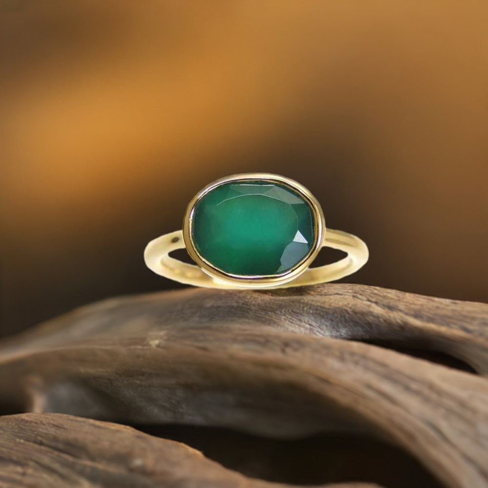 Semi Precious Green Onyx Gemstone Rings In 925 Sterling Silver 925SR3830