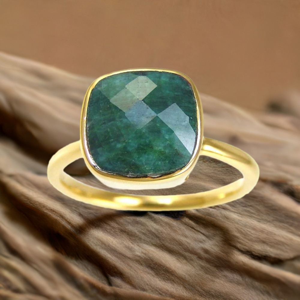 Genuine Dyed Emerald Gemstone Rings In 925 Sterling Silver 925SR3831