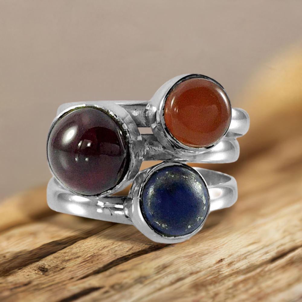 925 Sterling Silver Rings In Genuine Multi Gemstone 925SR3840