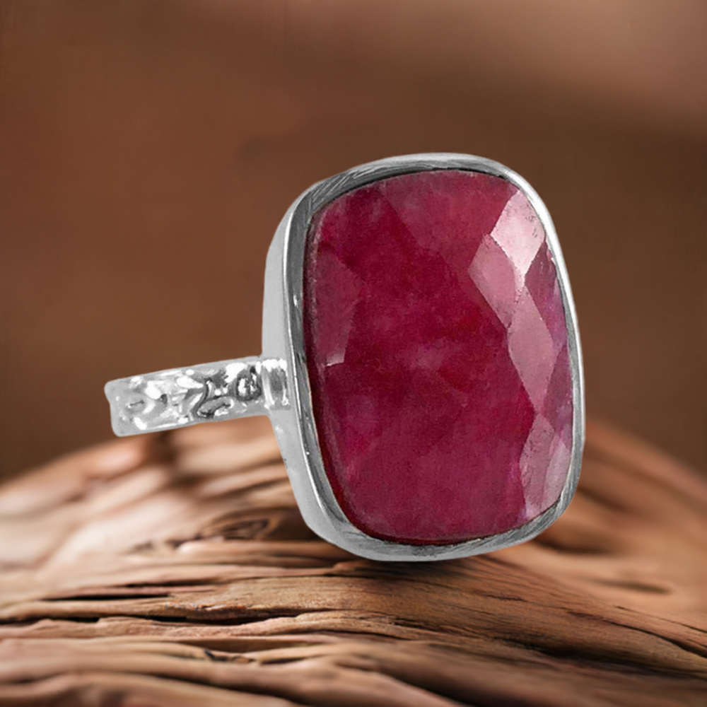 925 Sterling Silver Rings In Semi Precious Dyed Ruby Gemstone 925SR3842
