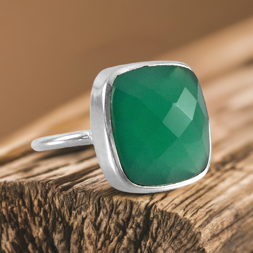 925 Sterling Silver Rings In Semi Precious Green Onyx Gemstone 925SR3845