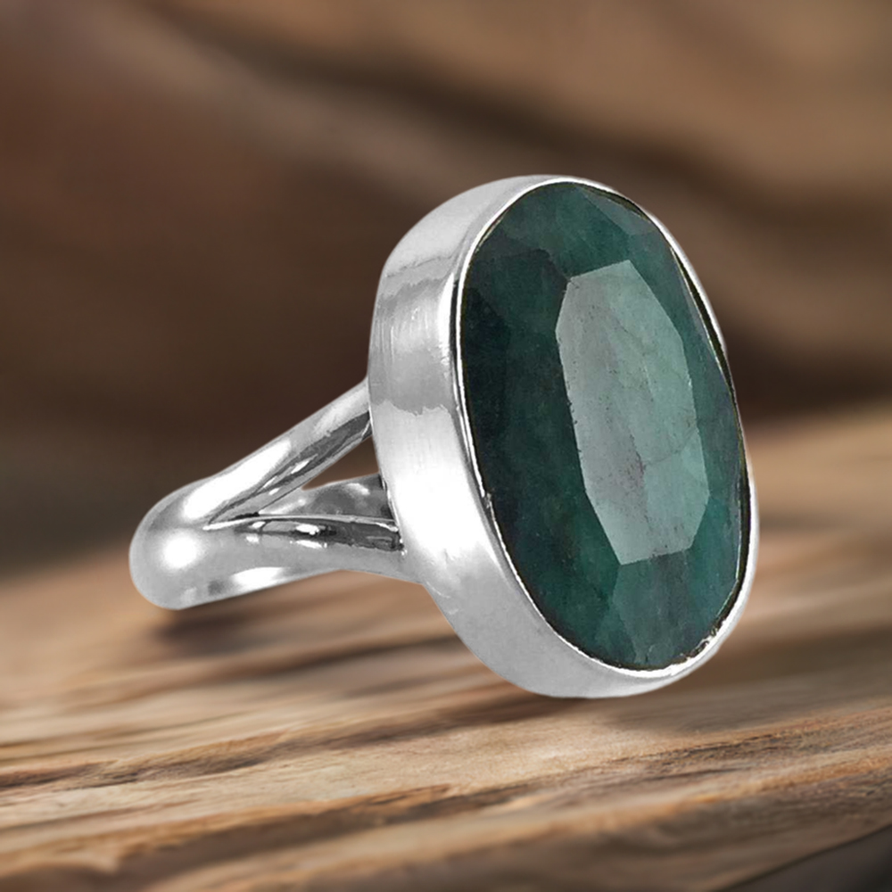 925 Sterling Silver Rings In Genuine Dyed Emerald Gemstone 925SR3846