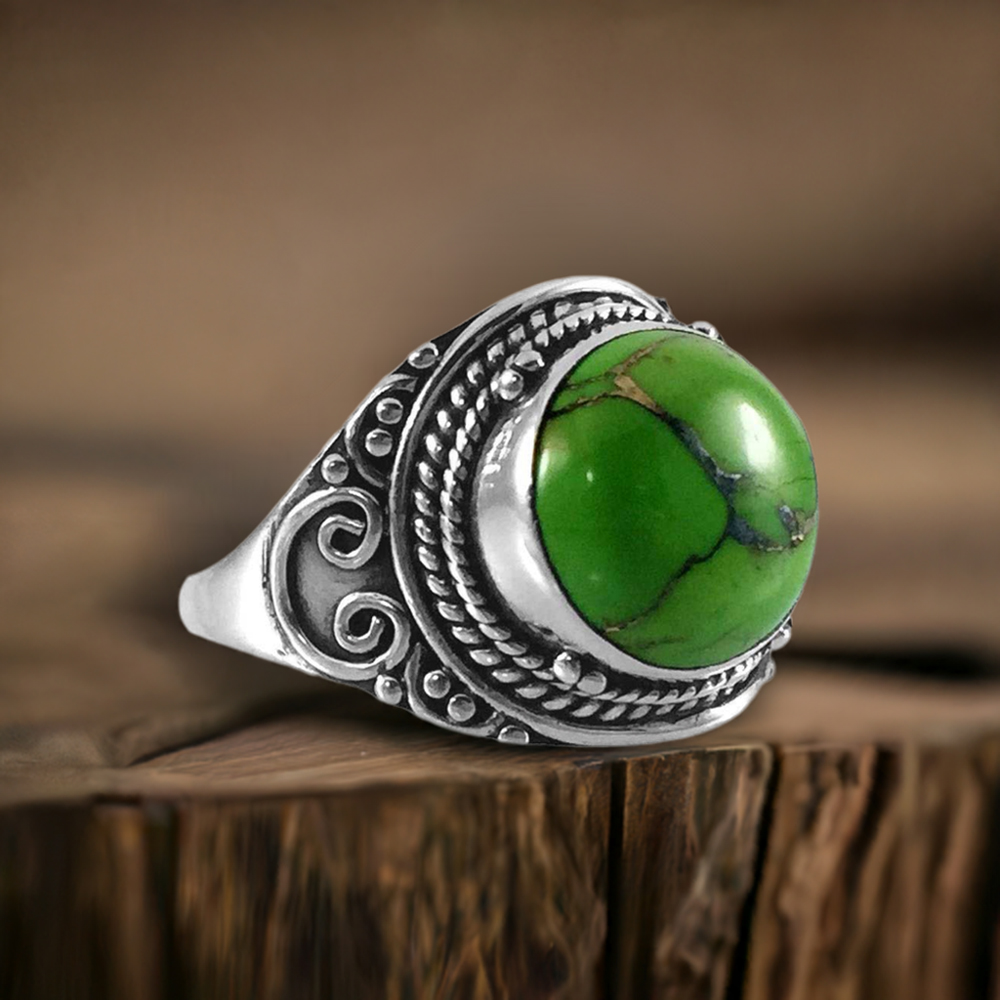925 Sterling Silver Rings In Natural Green Copper Turquoise Gemstone 925SR3850