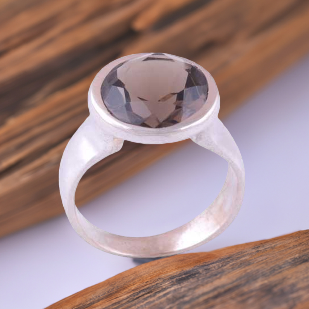 Natural Smoky Quartz Gemstone Rings In 925 Sterling Silver 925SR3865