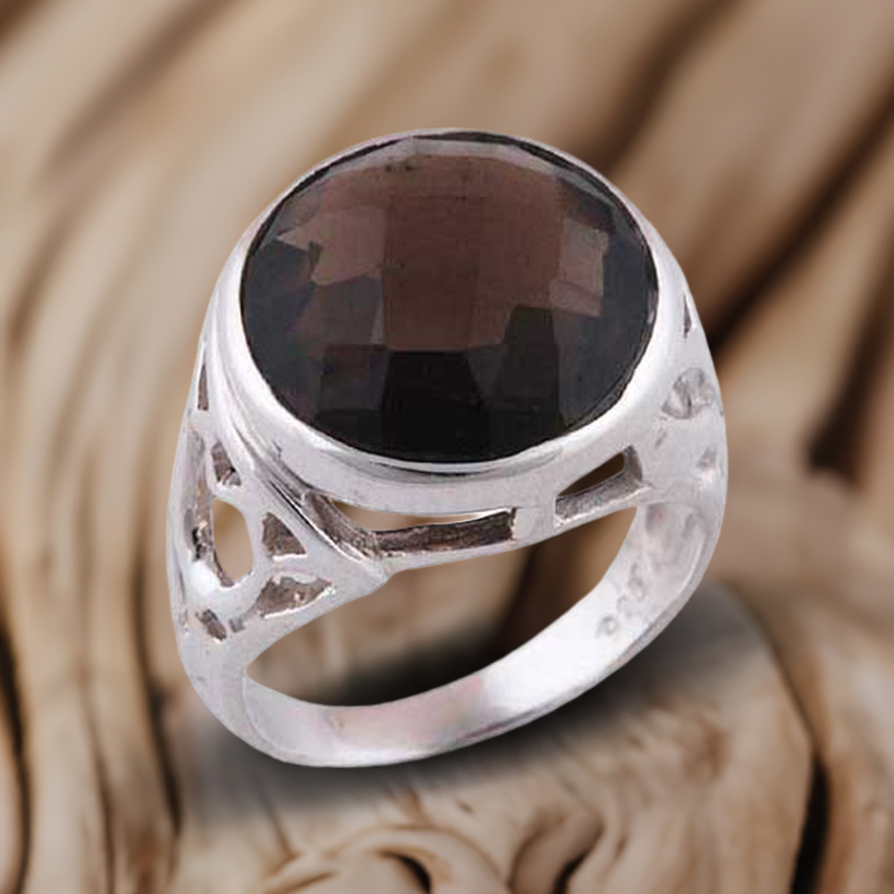 Semi Precious Smoky Quartz Gemstone Rings In Fine 925 Sterling Silver 925SR3872