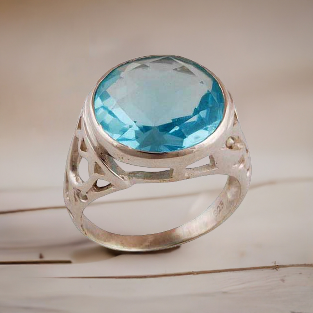 925 Sterling Silver Rings In Semi Precious Blue Topaz Gemstone 925SR3881