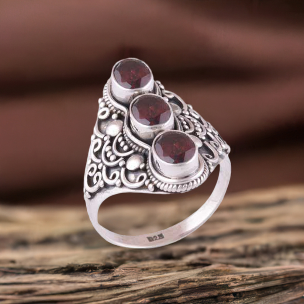 925 Sterling Silver Rings In Semi Precious Garnet Gemstone 925SR3884