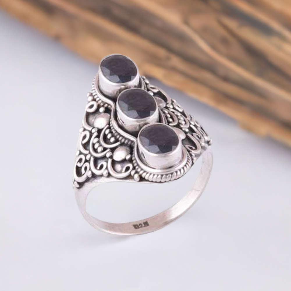 925 Sterling Silver Rings In Genuine Black Onyx Gemstone 925SR3885