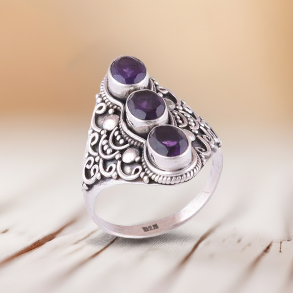 925 Sterling Silver Rings In Natural Amethyst Gemstone 925SR3886