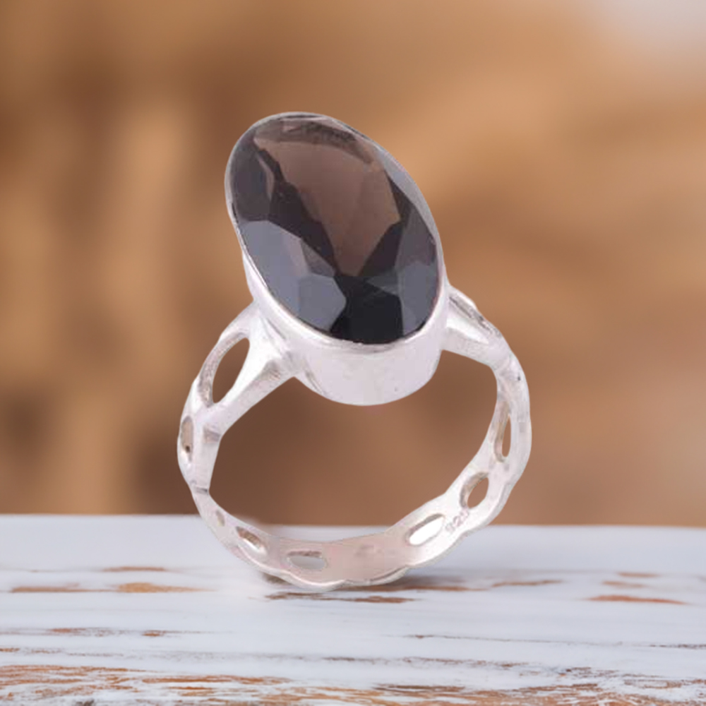 925 Sterling Silver Handmade Rings In Smoky Quartz Gemstone Jewelry 925SR3934