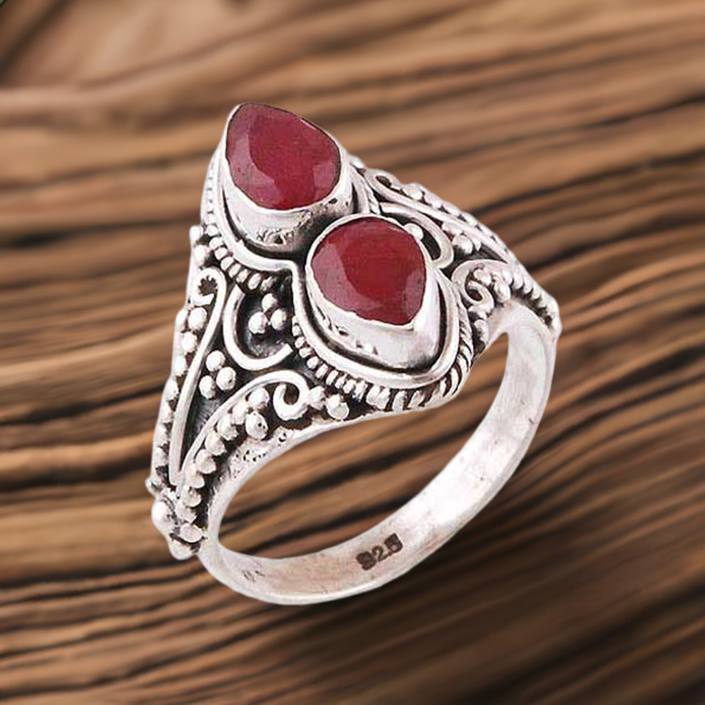 Solid 925 Silver Rings In Genuine Dyed Ruby Gemstone 925SR3940