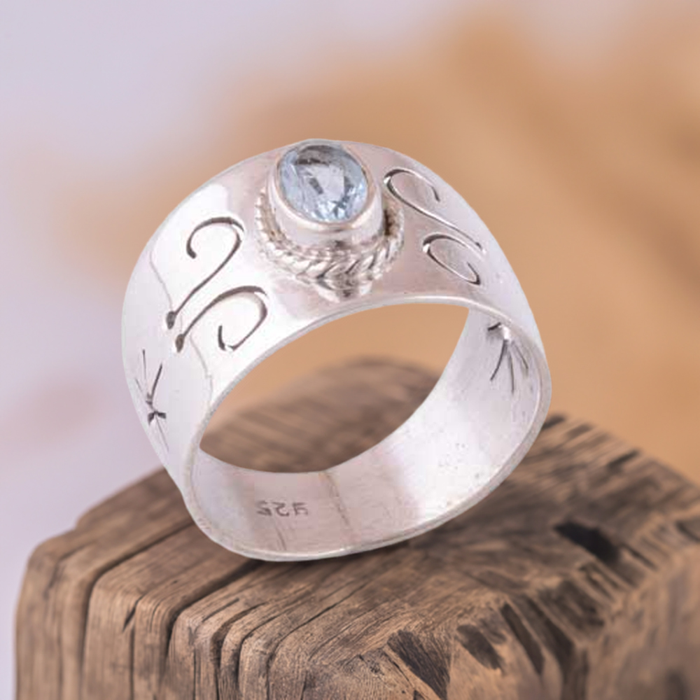 Fine 925 Sterling Silver Rings In Semi Precious Blue Topaz Gemstone 925SR3942