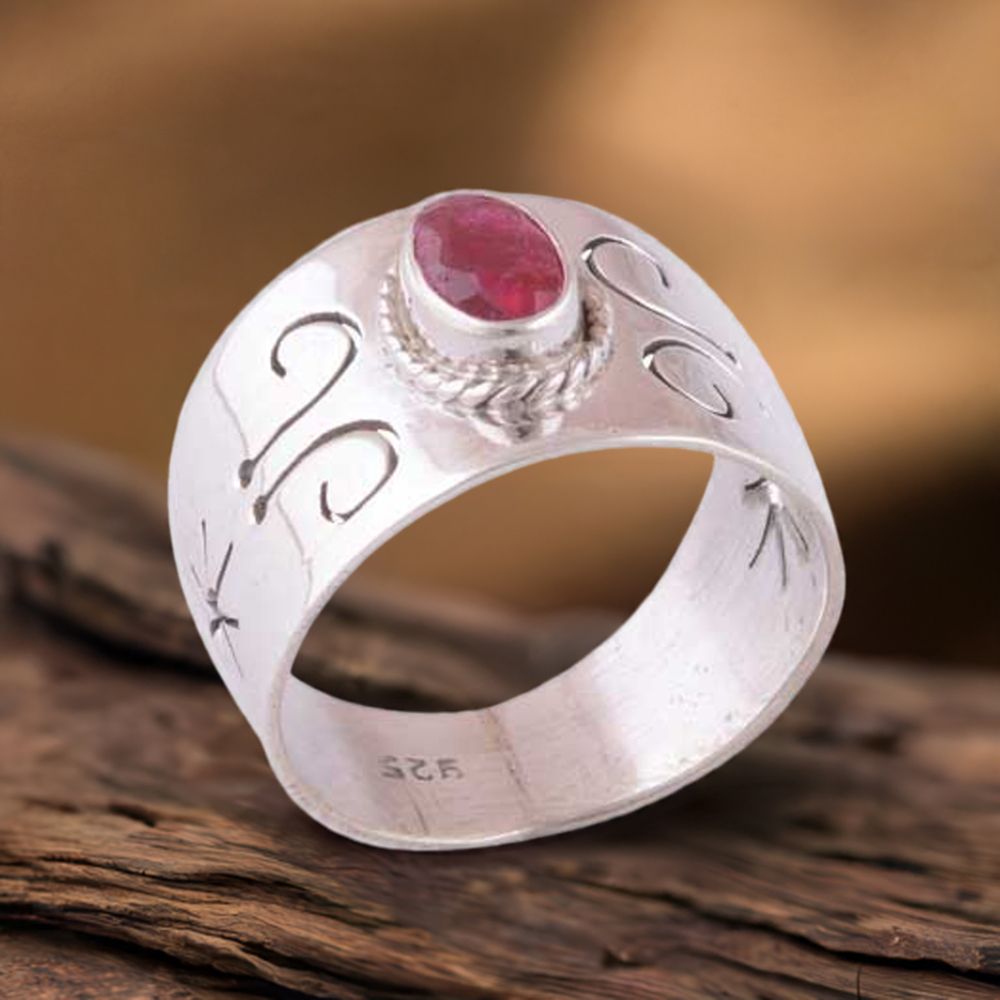 Natural Dyed Ruby Gemstone Rings In 925 Sterling Silver 925SR3944