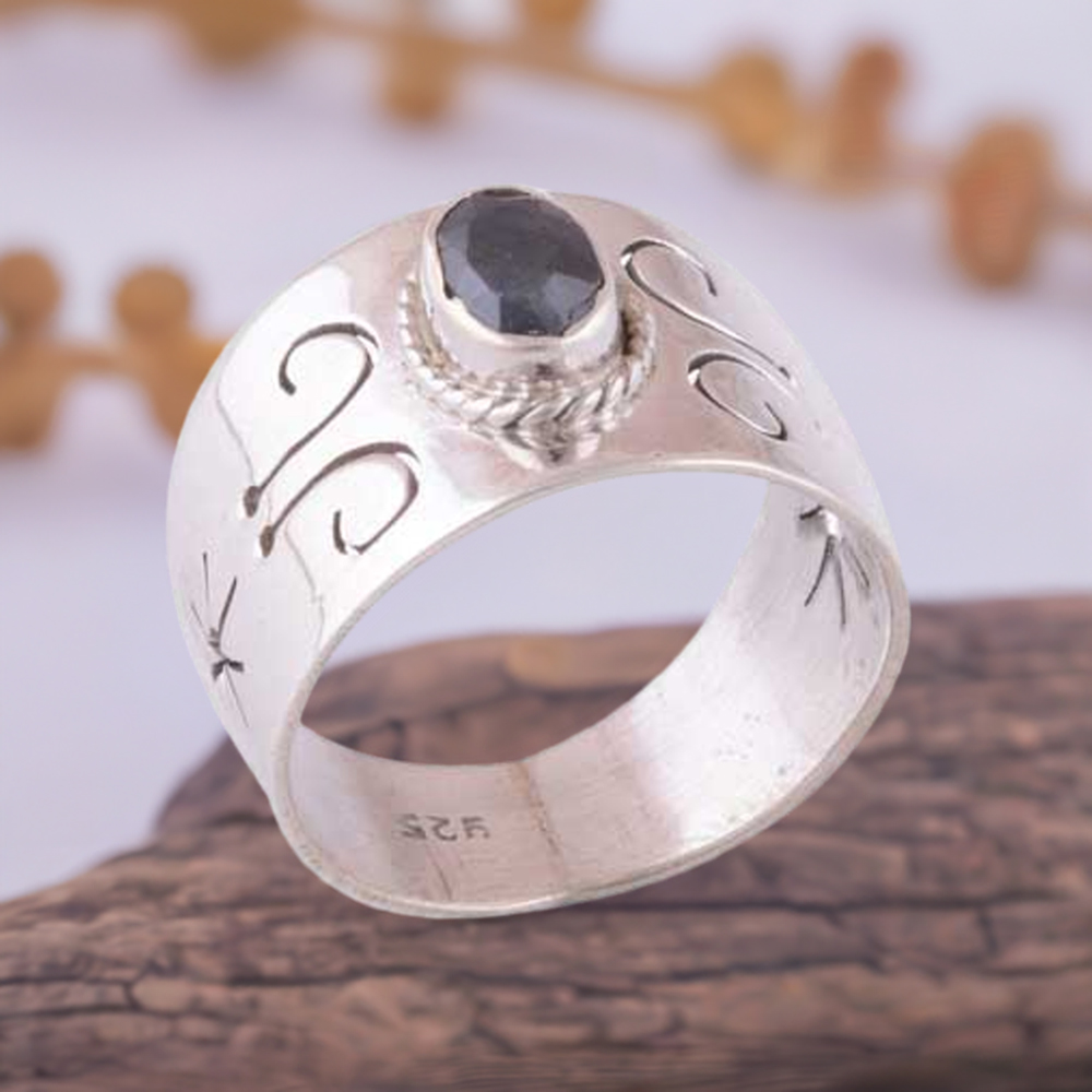 Semi Precious Dyed Sapphire Gemstone Rings In 925 Sterling Silver 925SR3945