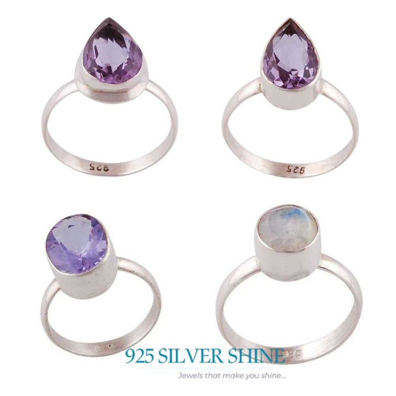 Amethyst Sterling Silver Couple Rings Jewelry 925SR3948_2