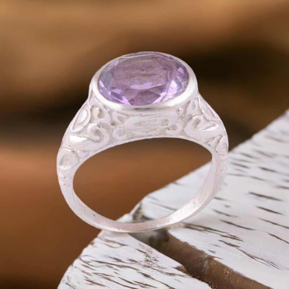 Natural Amethyst Birthstone Silver Rings 925SR3952