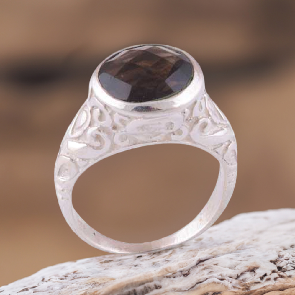 925 Sterling Silver Rings In Genuine Smoky Quartz Gemstone 925SR3955