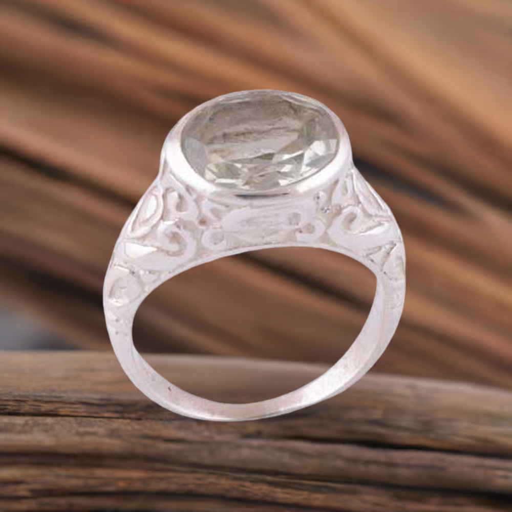 Faceted Green Amethyst 925 Sterling Silver Rings 925SR3956