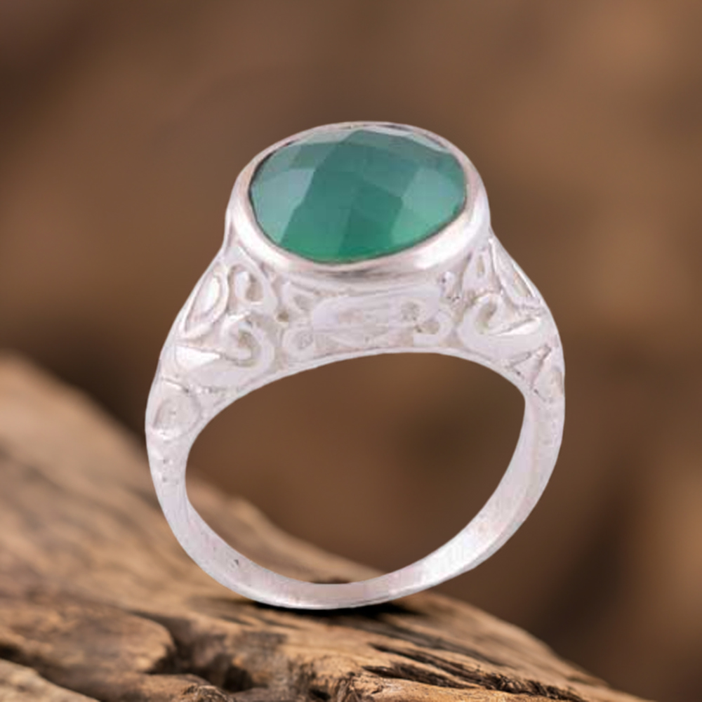 925 Sterling Silver Rings In Genuine Green Onyx Gemstone 925SR3961