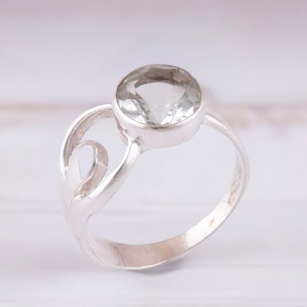 Sterling Silver Green Amethyst Cut Stone Rings 925SR3964