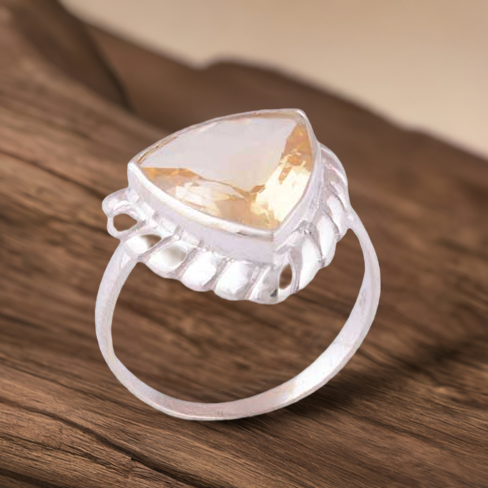 Sterling Silver Citrine Cut Stone Women's Rings 925SR3969