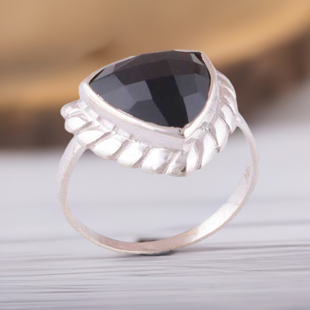 Natural Black Onyx Gemstone Rings In 925 Sterling Silver Jewelry 925SR3971