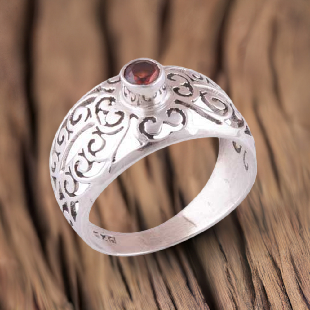 Garnet Sterling Silver Filigree Design Rings Jewelry 925SR3973