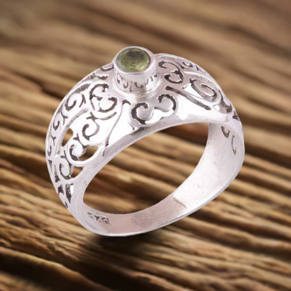 Peridot Gemstone Sterling Silver Anniversary Rings 925SR3974