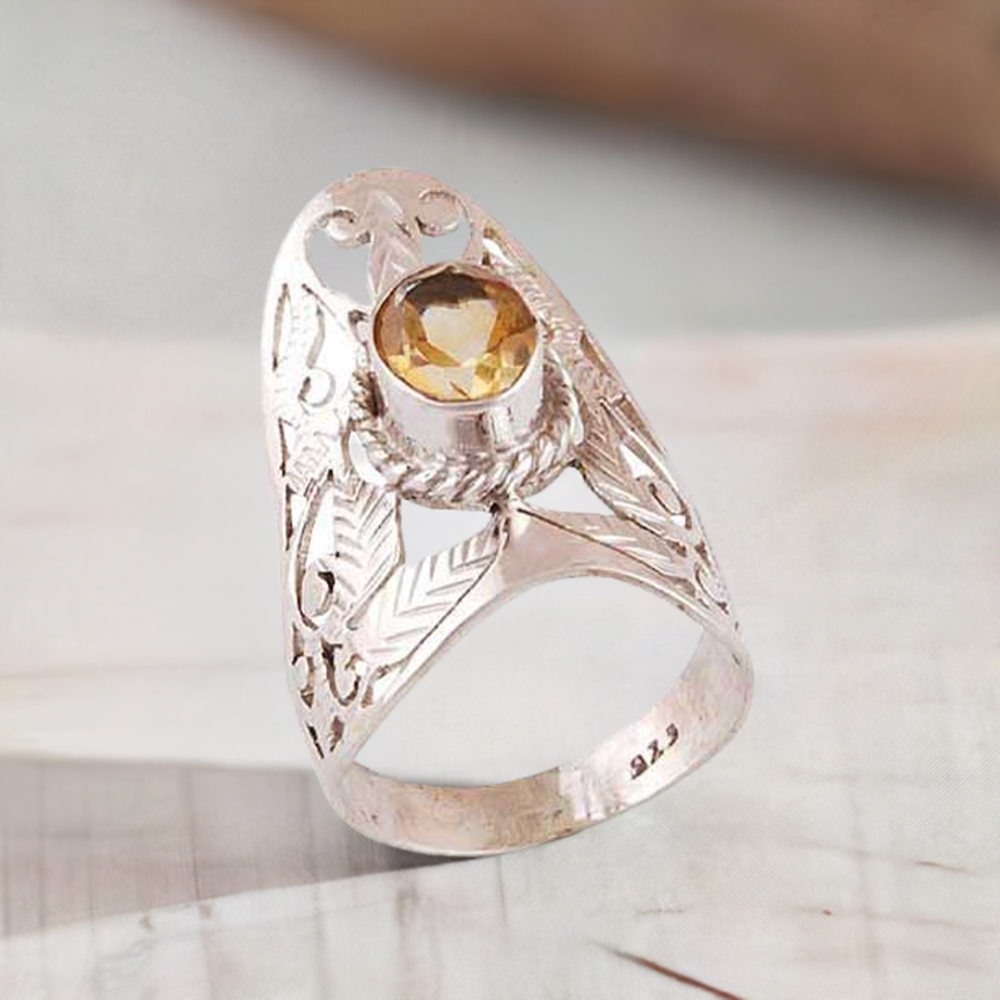 Sterling Silver Faceted Citrine Rings Jewelry 925SR3978