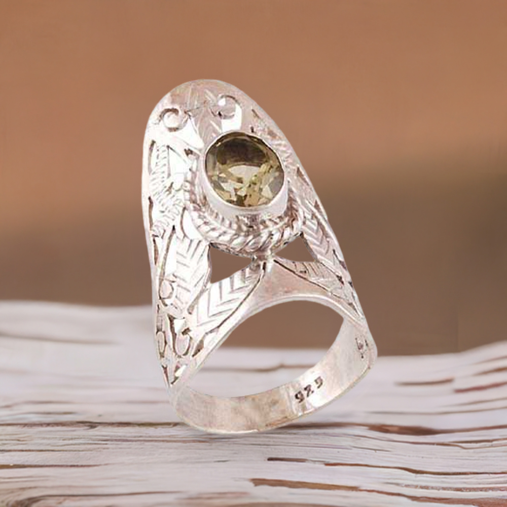 Peridot Cut Stone Sterling Silver Wedding Rings 925SR3979