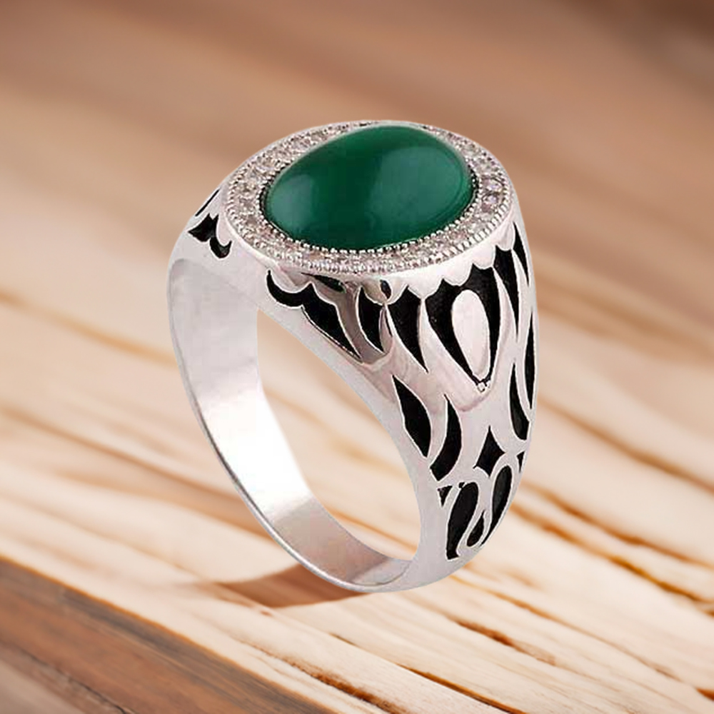 925 Sterling Silver Handmade Rings In Green Onyx Gemstone Jewelry 925SR3985