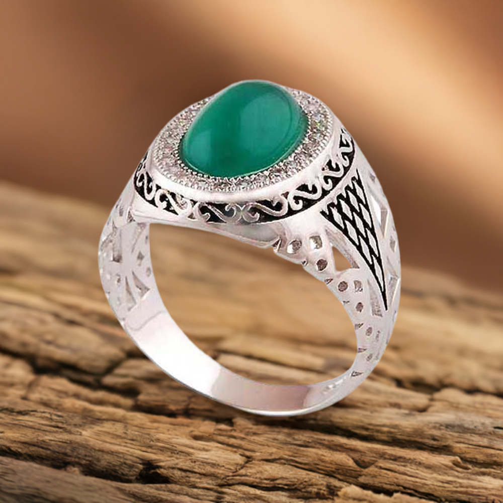 925 Sterling Silver Handmade Rings In Green Onyx Gemstone Jewelry 925SR3988