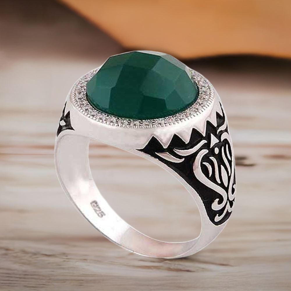 925 Sterling Silver Handmade Rings In Green Onyx Gemstone Jewelry 925SR3998