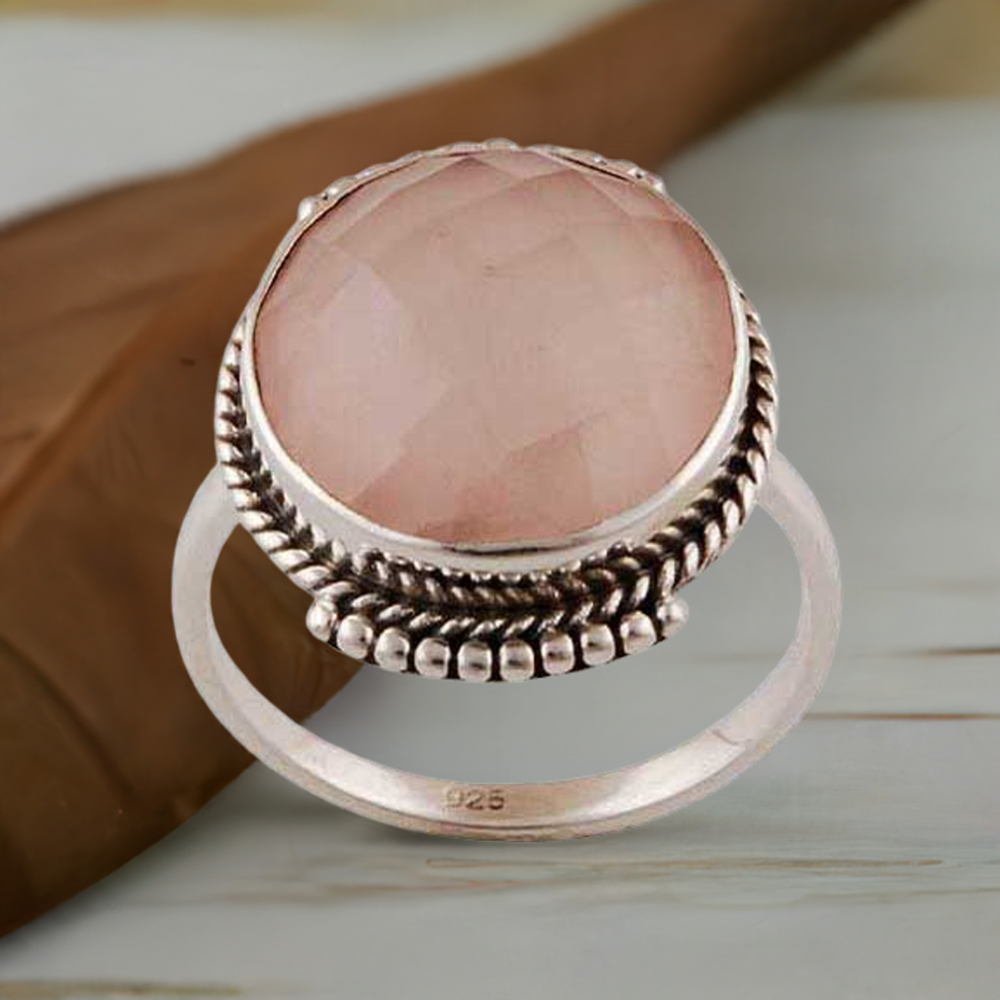 Fine 925 Sterling Silver Rings In Natural Rose Quartz Gemstone 925SR4020