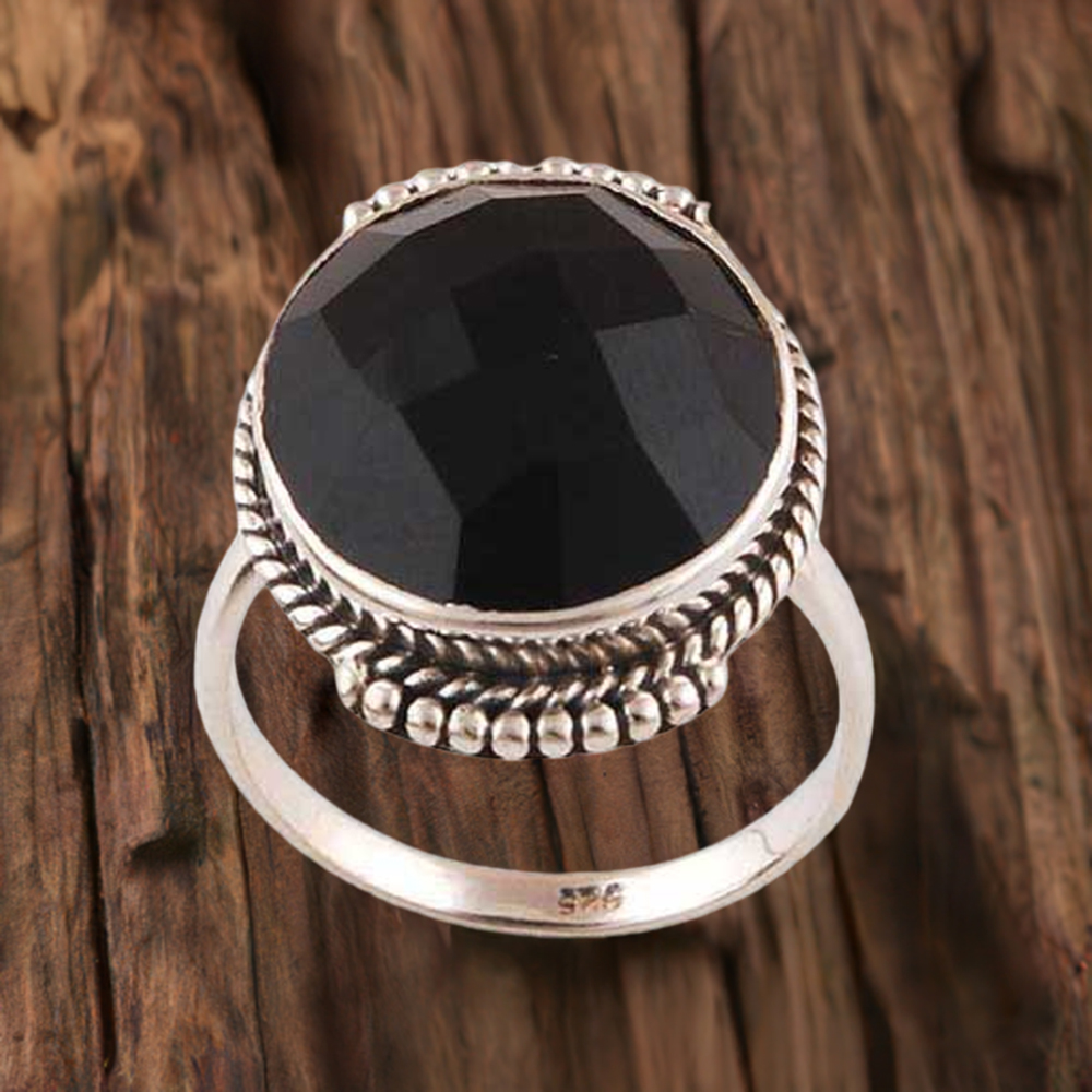 Fine 925 Sterling Silver Rings In Genuine Black Onyx Gemstone 925SR4022