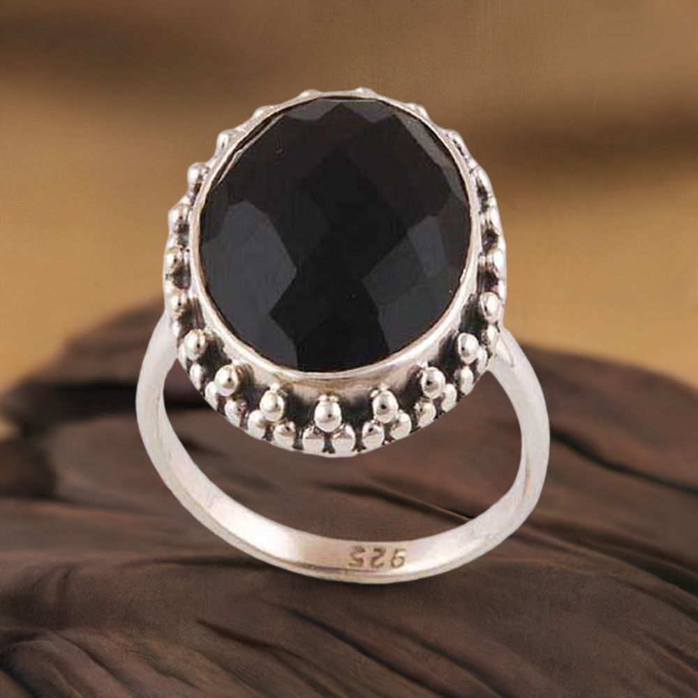 Semi Precious Black Onyx Gemstone Rings In Solid 925 Silver 925SR4027