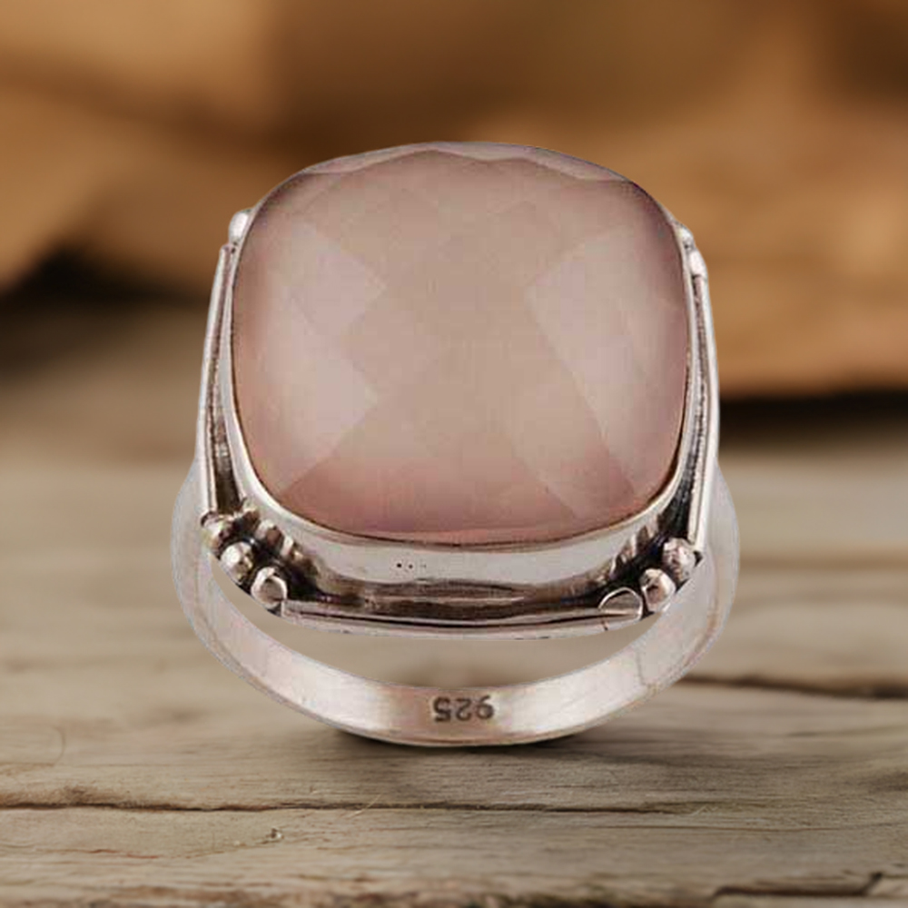 925 Sterling Silver Rings In Genuine Rose Quartz Gemstone 925SR4037