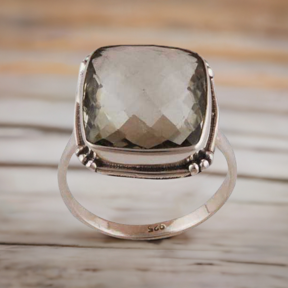 Green Amethyst Gemstone Women's Silver Rings 925SR4038