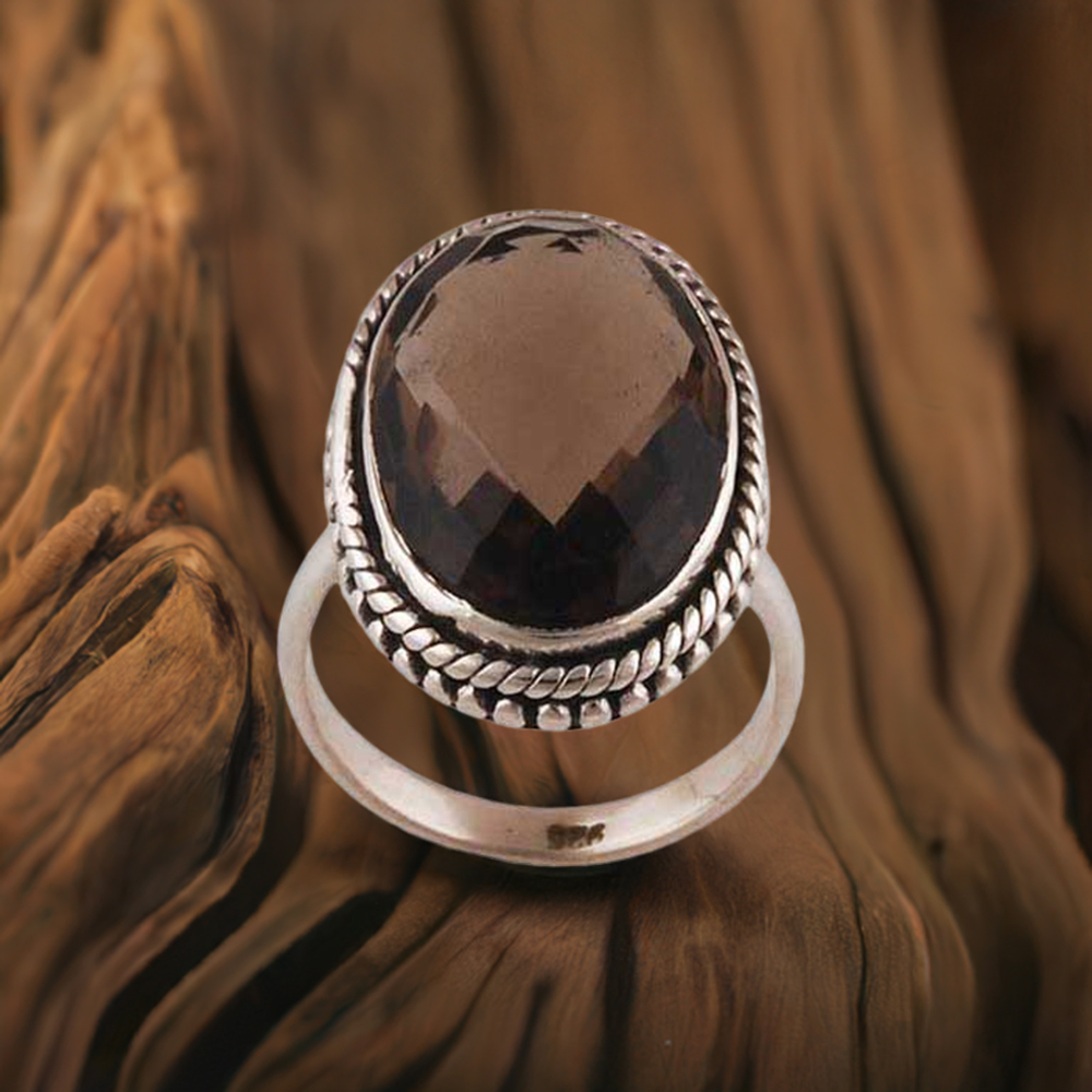 925 Sterling Silver Rings In Semi Precious Smoky Quartz Gemstone 925SR4039