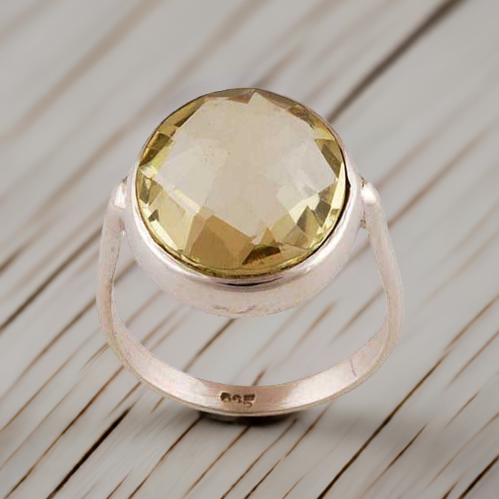 925 Sterling Silver Rings In Semi Precious Lemon Topaz Gemstone 925SR4042
