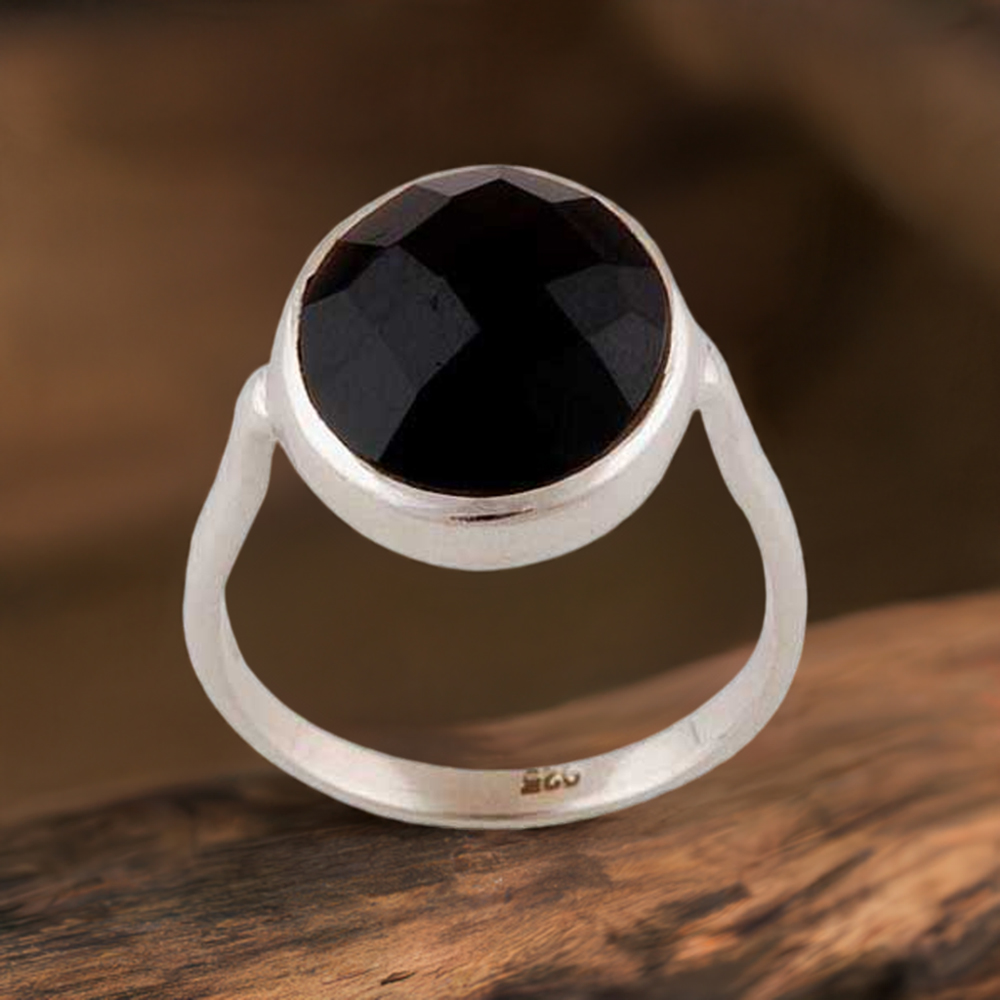 925 Sterling Silver Rings In Natural Black Onyx Gemstone 925SR4044