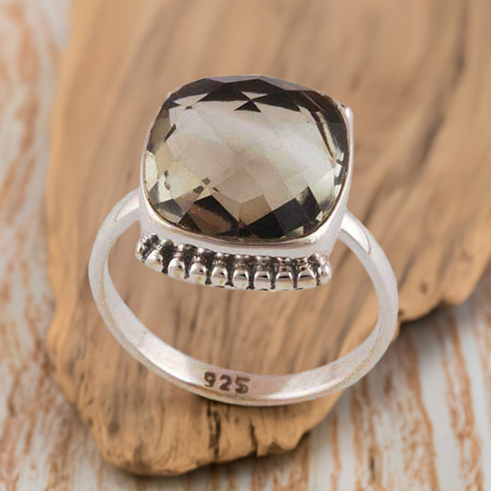 925 Sterling Silver Rings In Genuine Smoky Quartz Gemstone 925SR4046